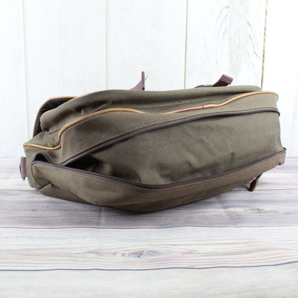 LL Bean Green Leather Brown Trim Embroidered "JGP" Messenger Bag Work - Picture 5 of 11